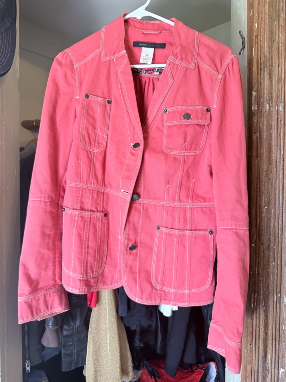 Marc Jacobs Coral Pink Cotton Utility Blazer